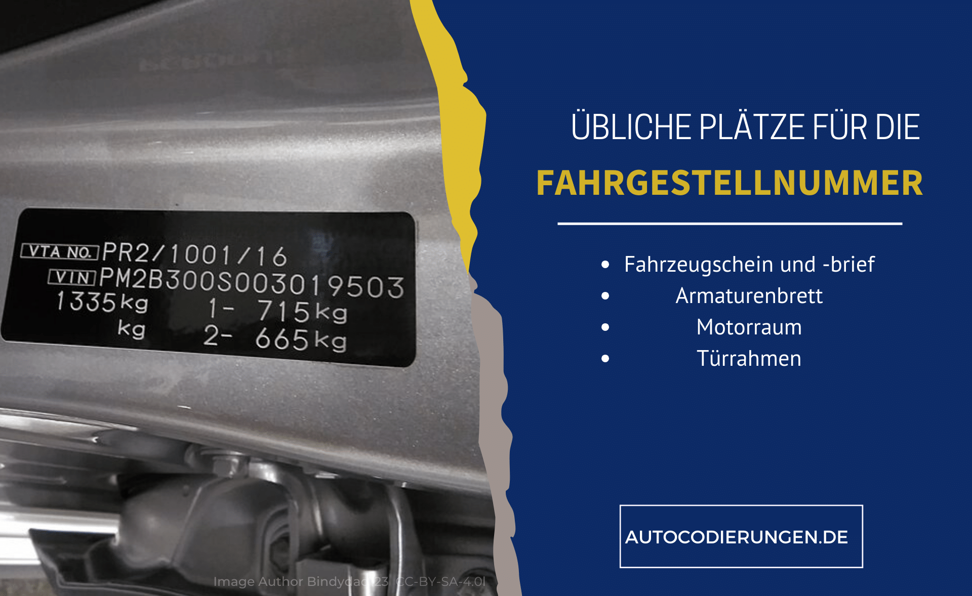 &Uuml;bliche Pl&auml;tze f&uuml;r die Fahrgestellnummer